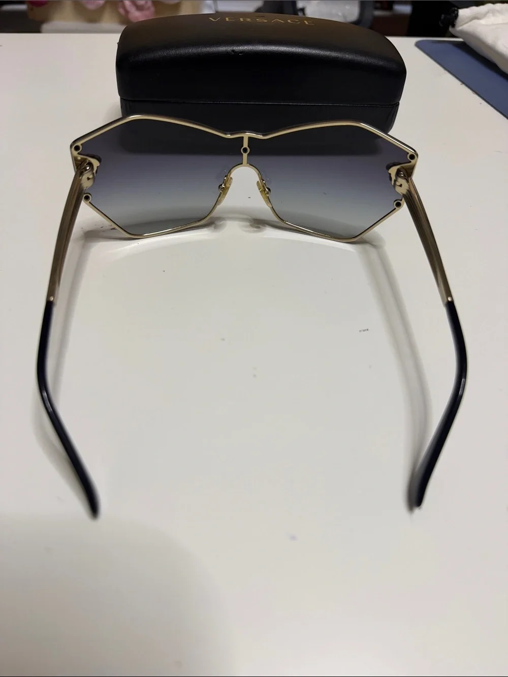 Versace Black Gradient Shield Sunglasses with Gold Medusa Accents